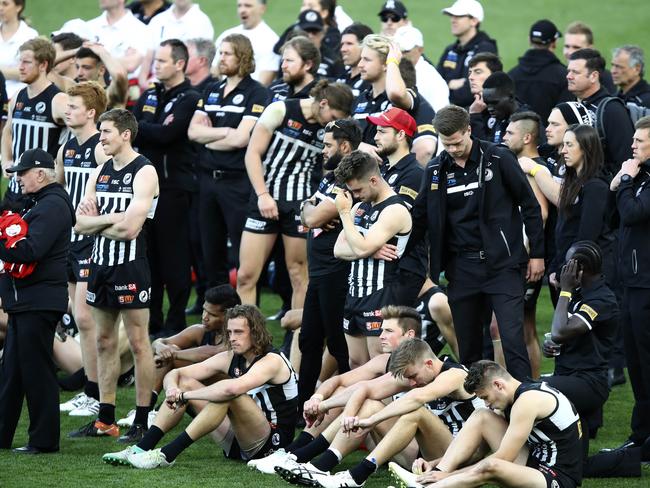 SANFL - Grand Final - Port Adelaide v Sturt at Adelaide Oval. A shattered Port Adelaide watch the presentations.  Picture Sarah Reed