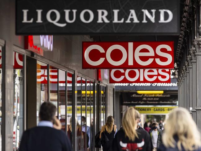 MELBOURNE, AUSTRALIA - NewsWire Photos October 15, 2021:  Signage for Coles is seen in Richmond, Melbourne, Victoria. Picture: NCA NewsWire / Daniel Pockett