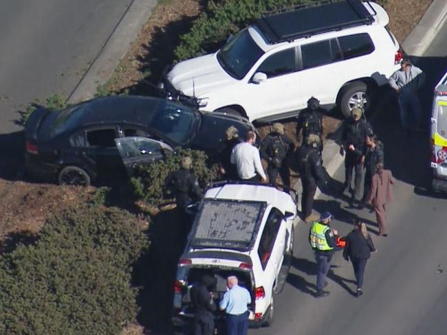 A man has been arrested after a police pursuit involving 40 police vehicles from Western Sydney. Picture: Nine News