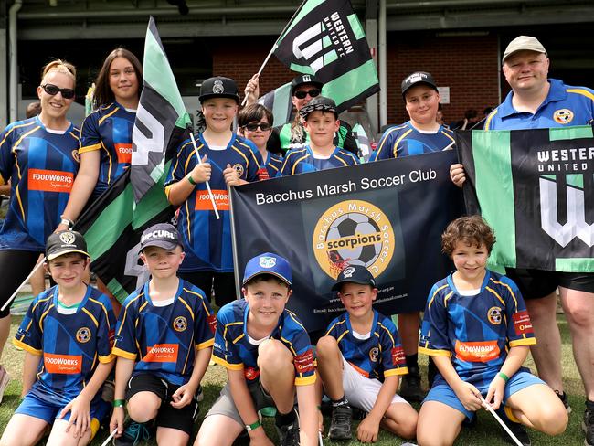 Local football team Bacchus Marsh Soccer Club gets along to support the first A-League match for premiership points in Ballarat.