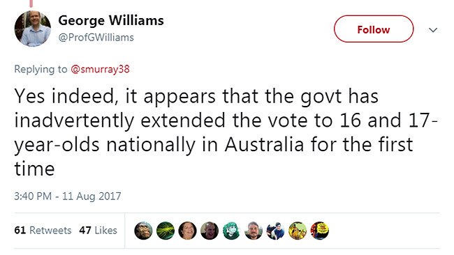 Professor George Williams' tweet this afternoon.