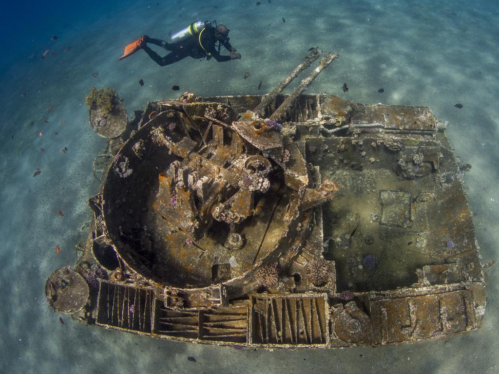 The Tank as it’s called is in fact an anti-aircraft US-built M42 Duster. Sunk in the 1980s by the now King of Jordan as an artificial reef. This unusual wreck sits in about 7m making it perfect for snorkeling and is often visited at the end or beginning of reef dives and easily accessed from the beach. Picture: Saeed Rashid/UPY2016