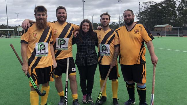 The Entrance hockey playing brothers Matthew, Sam, Josh and Daniel Coonan with their mother Jenny.