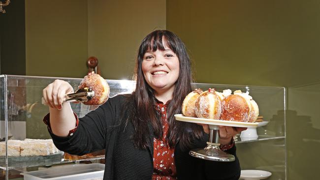 Owner of Lady Hester, Loren Clarke inside her doughnut/cake bakery in Battery Point. Picture: Zak Simmonds