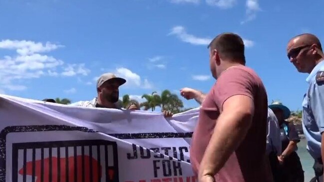 A man yells at the animal rights activists group during the protests yesterday. Photo: Supplied