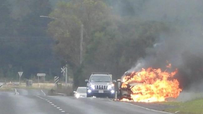 Fireys extinguished a car fire on Alexanders Rd in Morwell on Tuesday afternoon. Picture: LVI&amp;CA