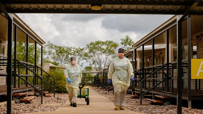 AUSMAT staff at Howard Springs Quarantine Facility. Picture: GLENN CAMPBELL via NCA NewsWire