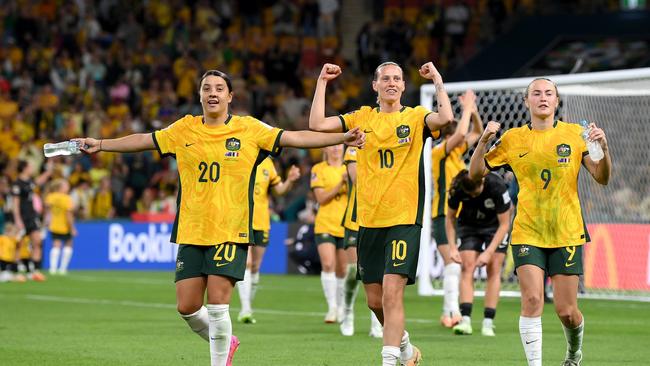 Sam Kerr (L) banished her World Cup demons with a coolly taken penalty. Picture: Getty