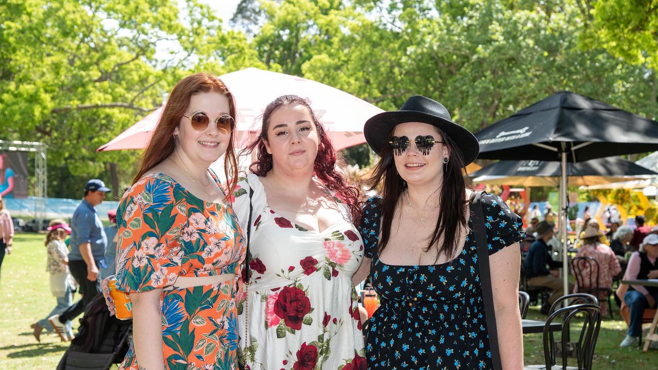 Charisma McDonald (left), Alana Haskins and Megan Wales. Food and Wine Festival, Toowoomba Carnival of Flowers Festival of Food and Wine, Saturday, September 14th, 2024. Picture: Bev Lacey