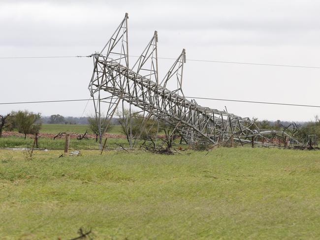 The toppled electricity towers north of Melrose, which came down in high winds. Picture: Dylan Coker