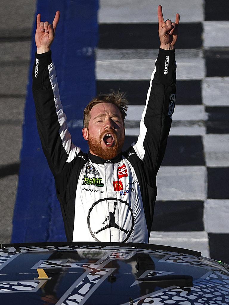 Tyler Reddick, driver of the #45 Jordan Brand Toyota, celebrates after winning the NASCAR Cup Series GEICO 500 at Talladega Superspeedway.(Photo by Sean Gardner/Getty Images)