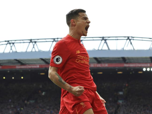 Liverpool's Philippe Coutinho celebrates.