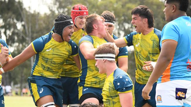 The Australian under 16 side playing the Pacific All Stars. Pictures: Rugby Australia