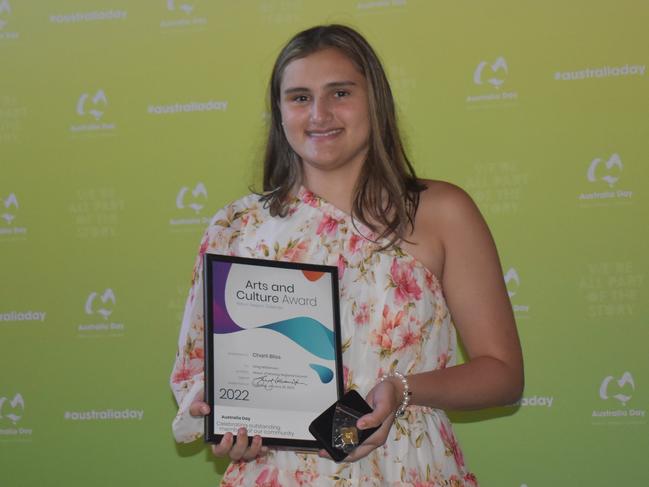 Art and Culture Award winner Charli Bliss at the Mackay Australia Day awards at the MECC on January 25, 2022. Picture: Lillian Watkins