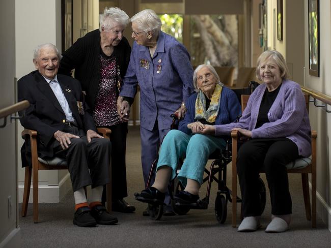 Tuesday 16th April 2024.A group of six WW2 vets all in same nursing home in Melbourne at Vasey RSL Care.Ralph Butcher, Betty Cooper, Marie Laurenceson, Annie Overs and Audrey Baker.Photograph by Arsineh Houspian.