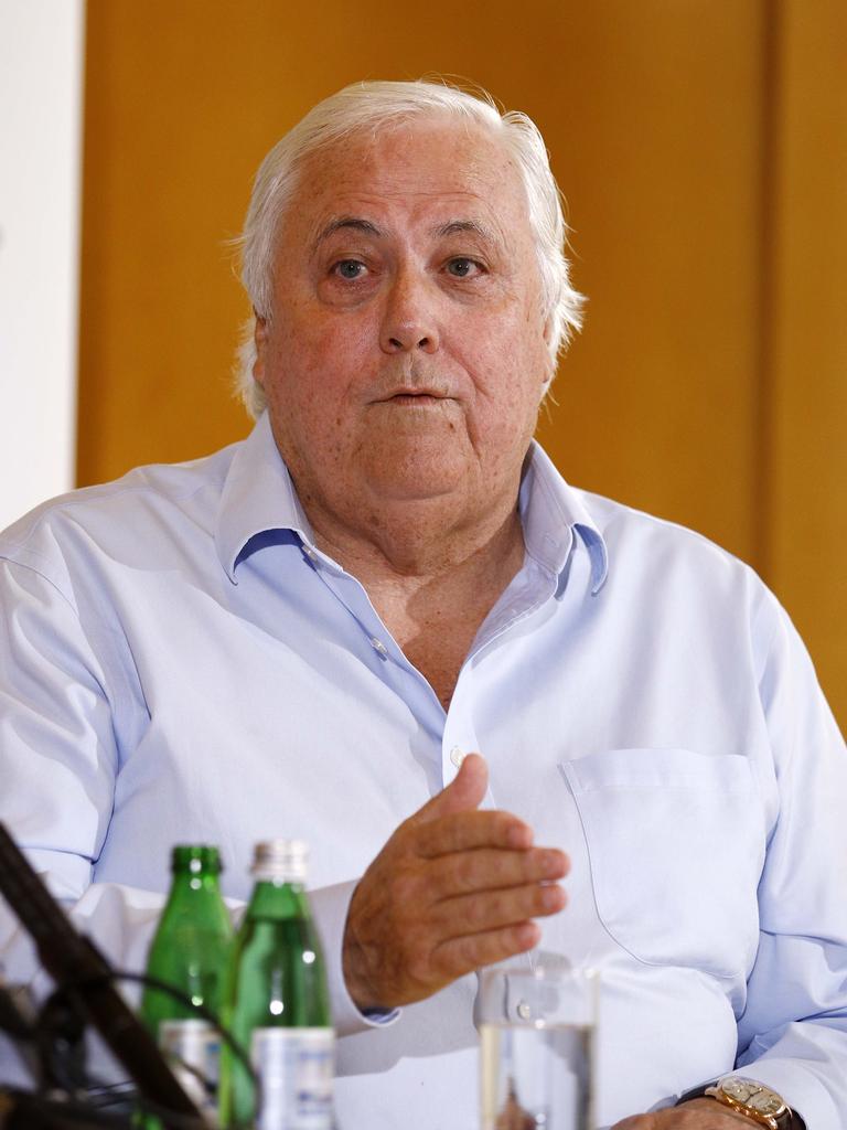 Clive Palmer during a media conference which was held in Brisbane. Picture: NCA NewsWire/Tertius Pickard