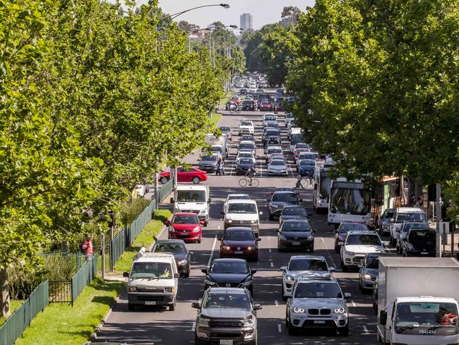 Hoddle St traffic to the south of Collingwood footbridge. Picture: Jason Edwards