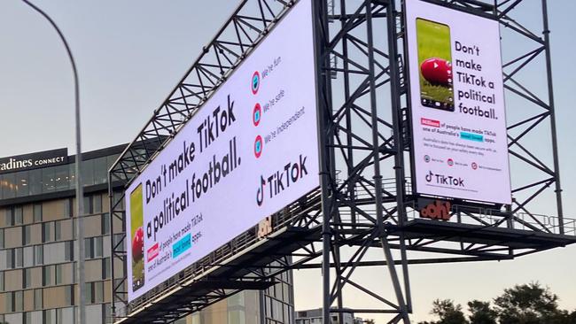 A TikTok billboard bemoaning political moves to ban the app. Picture: Supplied
