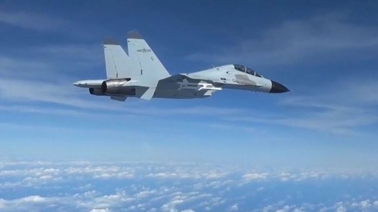 The Chinese jet intercepted the US plane in disputed territory over the South China Sea. Picture: US Indo-Pacific Command