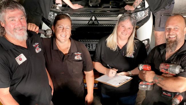 Best Mechanic 2024 winners - The Pines Mechanical, Kapunda. (LtoR front) Richard and Melissa Schiller and Caroline and Clinton Heinrich, with Cameron Wall (BL) and Will Barnes (BR). 10 December 2024. Picture:Dean Martin