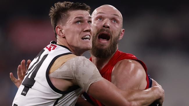 Max Gawn (right) will play out the season. Picture: Darrian Traynor/AFL Photos/via Getty Images