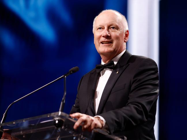 MELBOURNE, AUSTRALIA - JUNE 18: Richard Goyder, Chairman of the AFL addresses the room during the Australian Football Hall of Fame at CENTREPIECE on June 18, 2024 in Melbourne, Australia. (Photo by Michael Willson/AFL Photos via Getty Images)