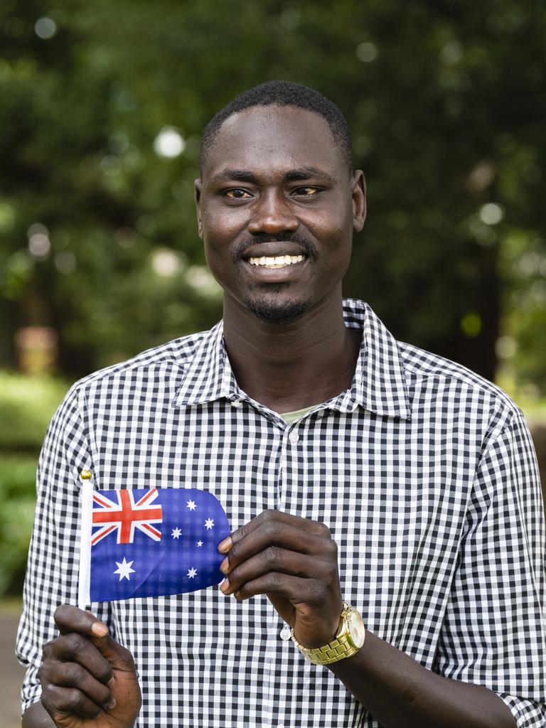 Thuch Angui prepares to celebrate Australia Day 2022, Monday, January 24, 2022. Picture: Kevin Farmer