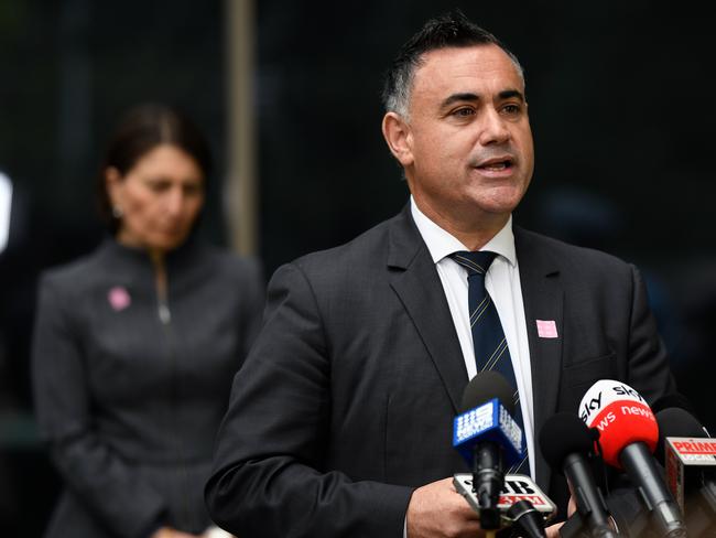 NSW Deputy Premier John Barilaro speaks to the media during a press conference in Sydney, Monday, April 20, 2020. (AAP Image/Bianca De Marchi) NO ARCHIVING