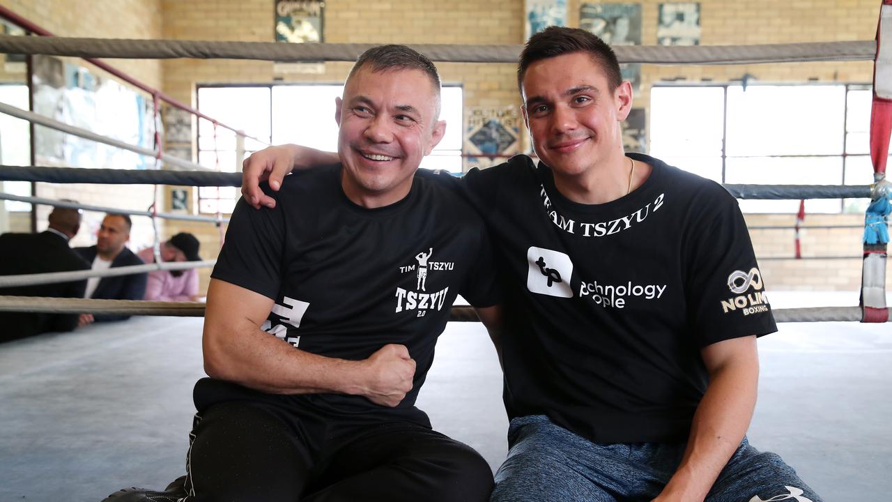Australian Boxing star Kostya Tszyu pictured with his son Tim Tszyu ahead of Tim's fight with Jack Brubaker. Picture: David Swift.