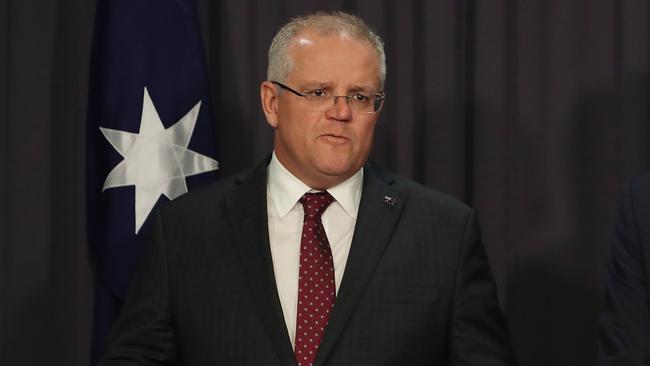 PM Scott Morrison at a press conference at Parliament House in Canberra on Monday. Picture: Kym Smith