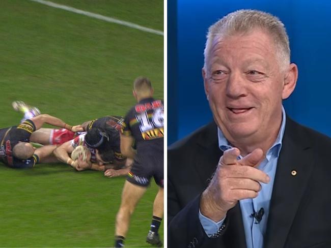 Phil Gould couldn't believe it. Photo: Fox League and Facebook, NRL on Nine.