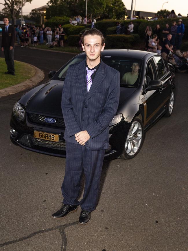 Caleb Woodham arrives at Harristown State High School formal at Highfields Cultural Centre, Friday, November 18, 2022. Picture: Kevin Farmer