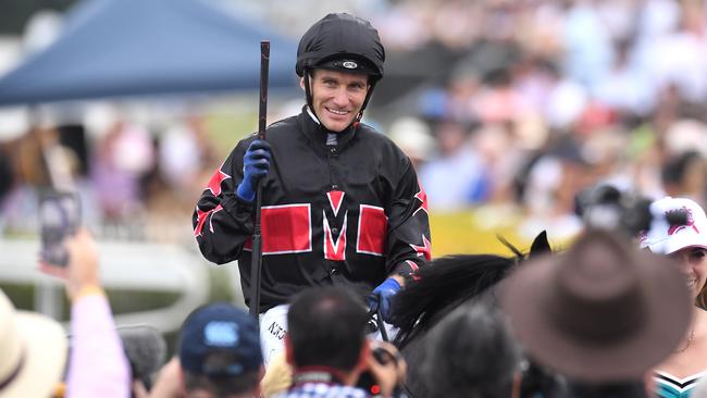 A jubilant Luke Currie returns to scale on Away Game. Picture: AAP