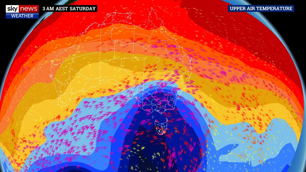 The cold lick of air from the fierce second front is clearly visible. Picture: Sky News Weather