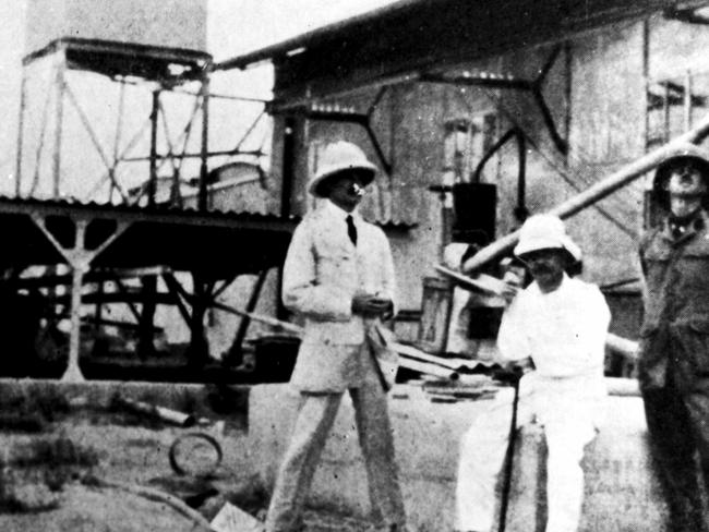 Colonel William Holmes and officers of Australian Army at German wireless station Bita Paka in New Guinea in 1914. Picture: Supplied