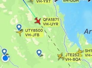 QF1871 (in red) diverted to Rockhampton after descending suddenly. Picture: FlightRadar