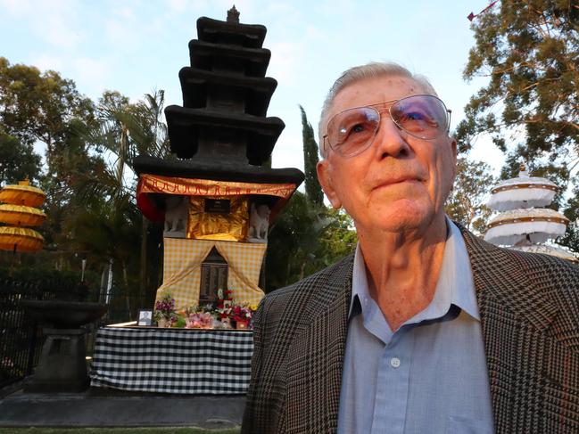 Bali bombing 20th Anniversary memorial ceremony at Allambe Gardens . Geoff Thwaites pays his respects to the victims, including his son, at the memorial. Picture Glenn Hampson