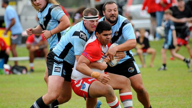 South Grafton's Lionel Johnson carting the ball forward. Picture: Leigh Jensen