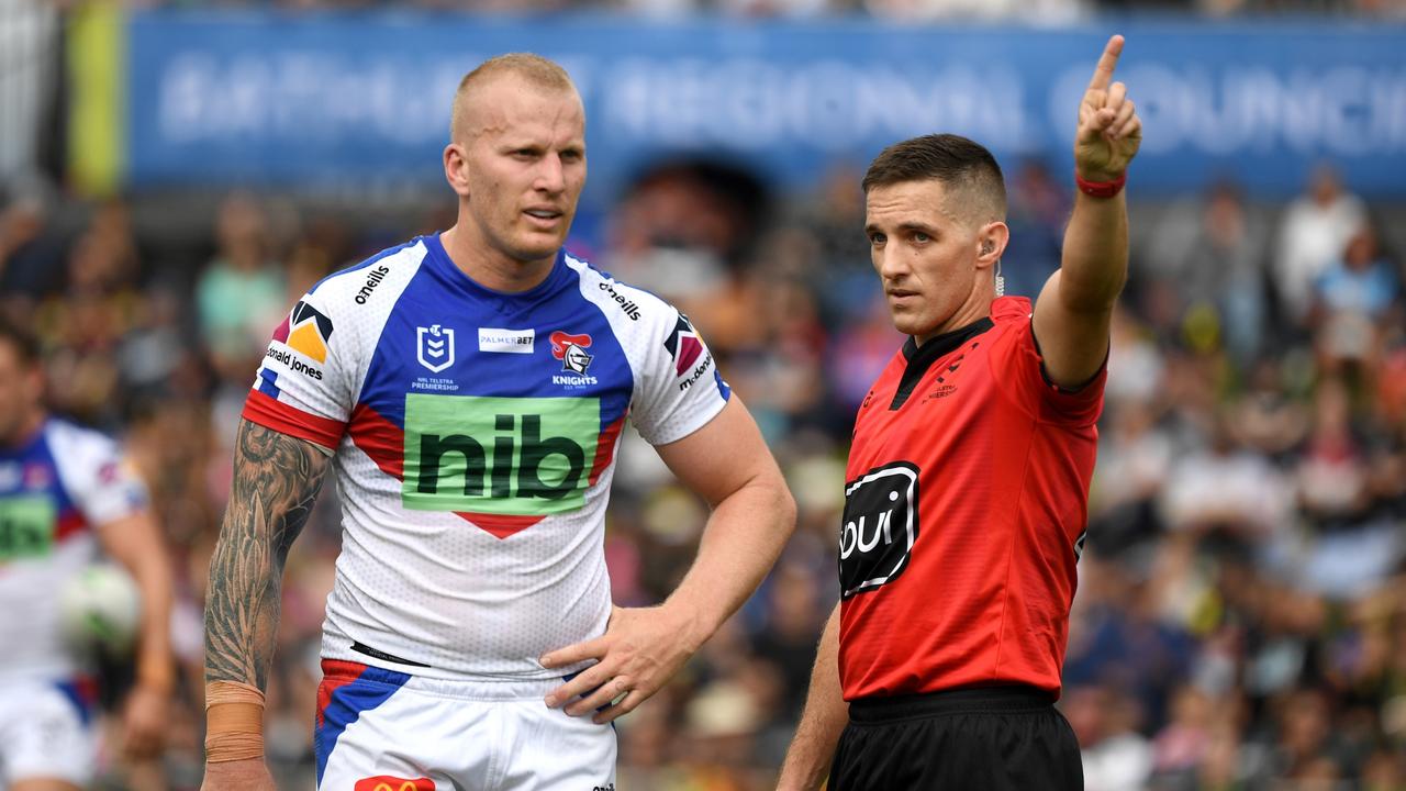 Mitch Barnett was sent off for his high shot on Penrith’s Chris Smith. Picture: NRL Imagery