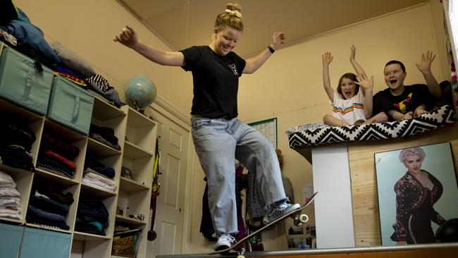 Olympic skateboarder Poppy Olsen pictured at her Newcastle home Picture: Peter Stoop / The Australian