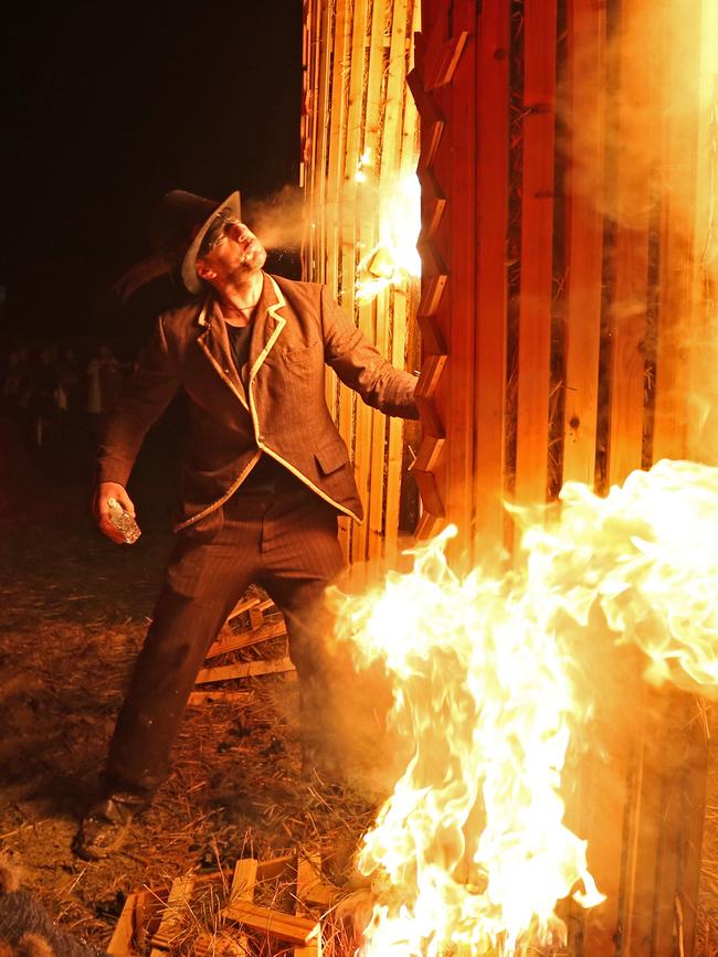 Mid Winter Festival from the Ranelagh Recreation Grounds. Marcus Gibbon sets the wicker man, Big Willie on fire. Picture Zak Simmonds