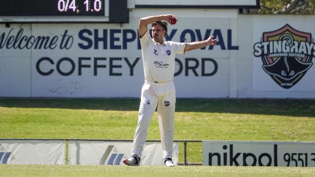 Premier Cricket: Camberwell Magpies bowler Andrew Gorvin. Picture: Valeriu Campan