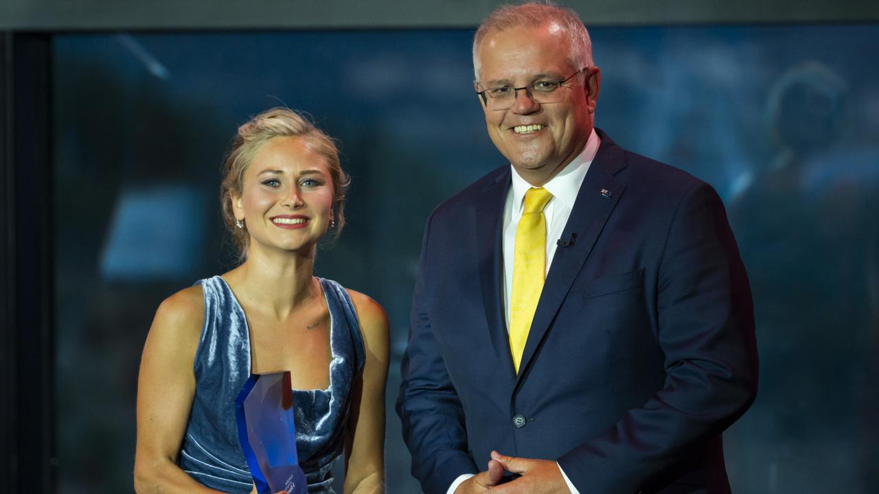 With Prime Minister Scott Morrison at the Australian of the Year Awards. Picture: NCA NewsWire/Martin Ollman