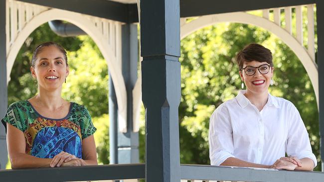 Queensland Greens candidates Kirsten Lovejoy, left, and Amy MacMahon in Brisbane. Picture: Lyndon Mechielsen