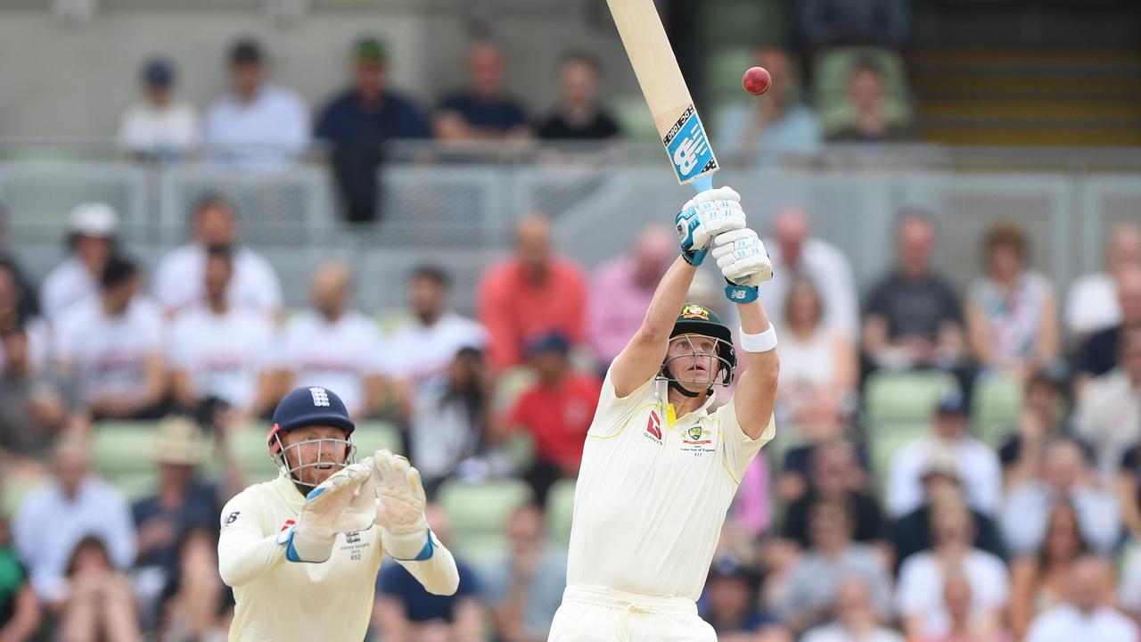 Steve Smith fails to connect with a Moeen Ali beamer. (Photo by Stu Forster/Getty Images)