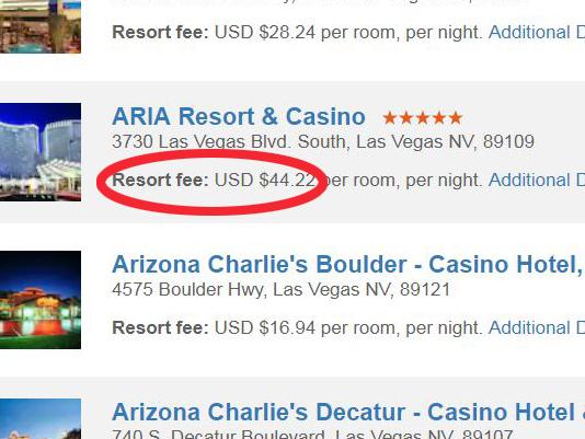 Resort fees are an extra charge, commonly found in the US, which travellers don't expect. Picture: Resortfeechecker.com