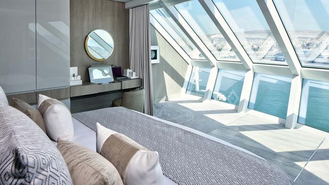 Floor-to-ceiling glass windows in a suite on the Celebrity Apex. Photo: Celebrity Cruises