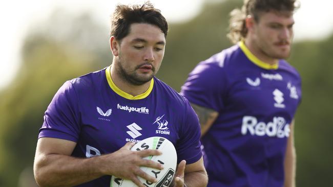 GEELONG, AUSTRALIA - JANUARY 22: Brandon Smith of the Storm in action during a Melbourne Storm NRL training session at Geelong Grammar School on January 22, 2021 in Geelong, Australia. (Photo by Daniel Pockett/Getty Images)