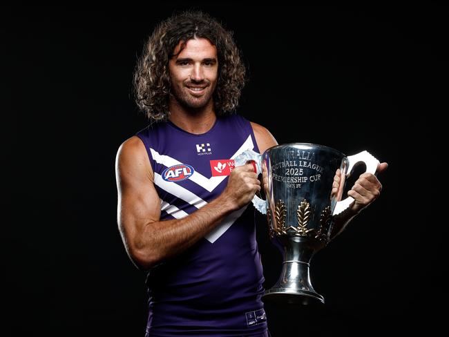 Alex Pearce of the Dockers poses with the Premiership Cup. (Photo by Michael Willson/AFL Photos via Getty Images)