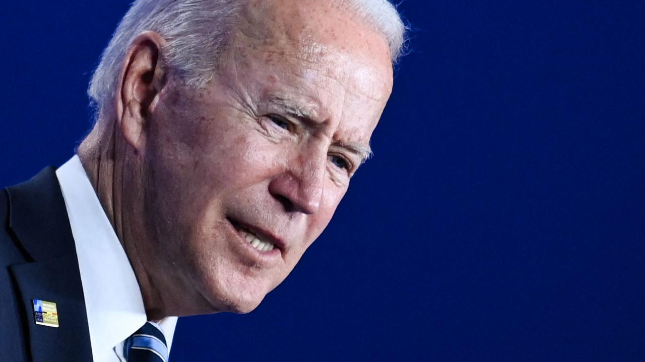 Joe Biden speaking in Brussels today. Picture: Brendan Smialowski/AFP